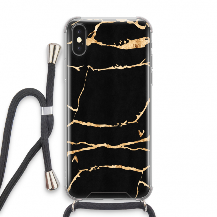 Gouden marmer: iPhone X Transparant Hoesje met koord