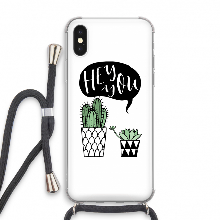 Hey you cactus: iPhone X Transparant Hoesje met koord