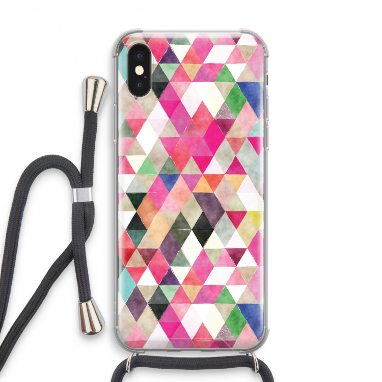 Gekleurde driehoekjes: iPhone X Transparant Hoesje met koord