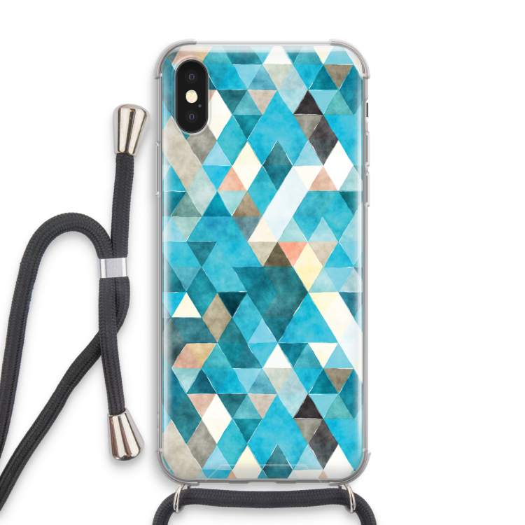 Gekleurde driehoekjes blauw: iPhone X Transparant Hoesje met koord