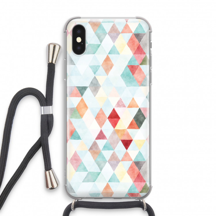 Gekleurde driehoekjes pastel: iPhone X Transparant Hoesje met koord