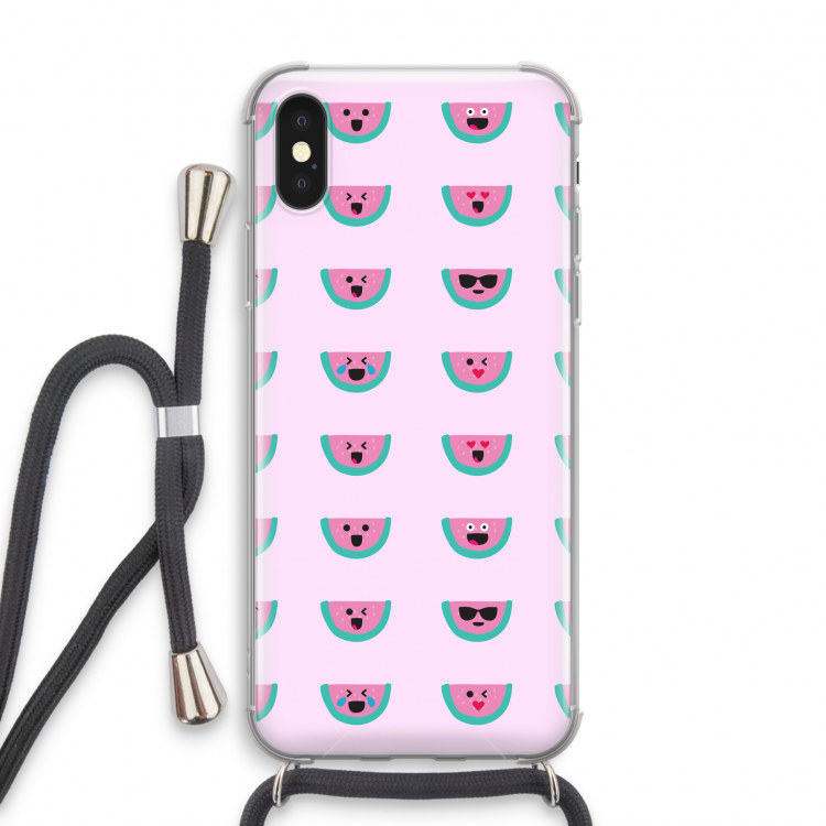 Smiley watermeloenprint: iPhone X Transparant Hoesje met koord