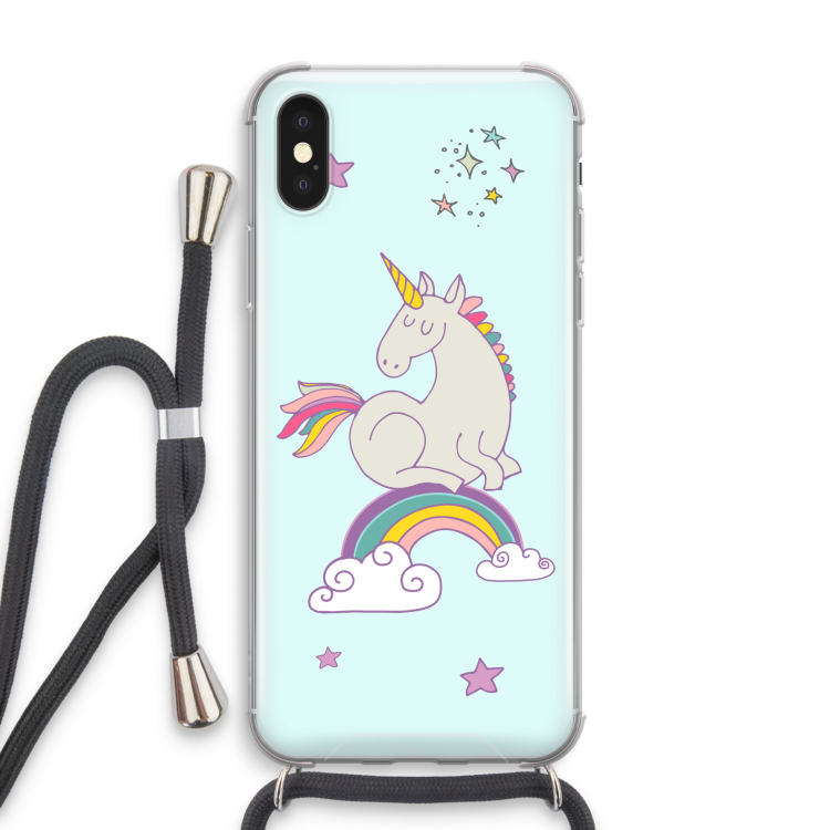Regenboog eenhoorn: iPhone X Transparant Hoesje met koord