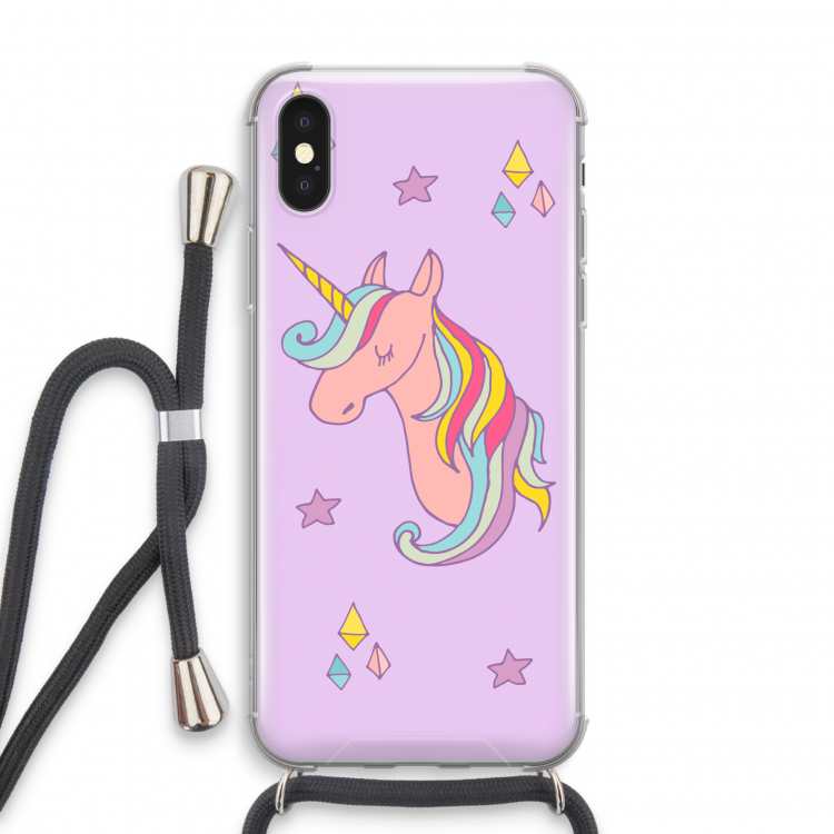 Roze eenhoorn: iPhone X Transparant Hoesje met koord