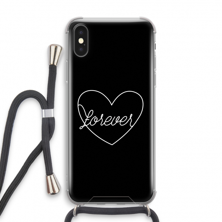 Forever heart black: iPhone X Transparant Hoesje met koord