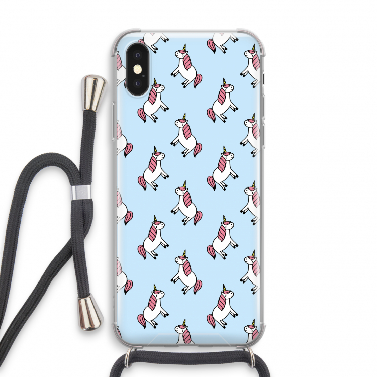 Eenhoorns overal: iPhone X Transparant Hoesje met koord