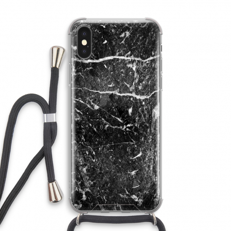 Zwart marmer: iPhone X Transparant Hoesje met koord