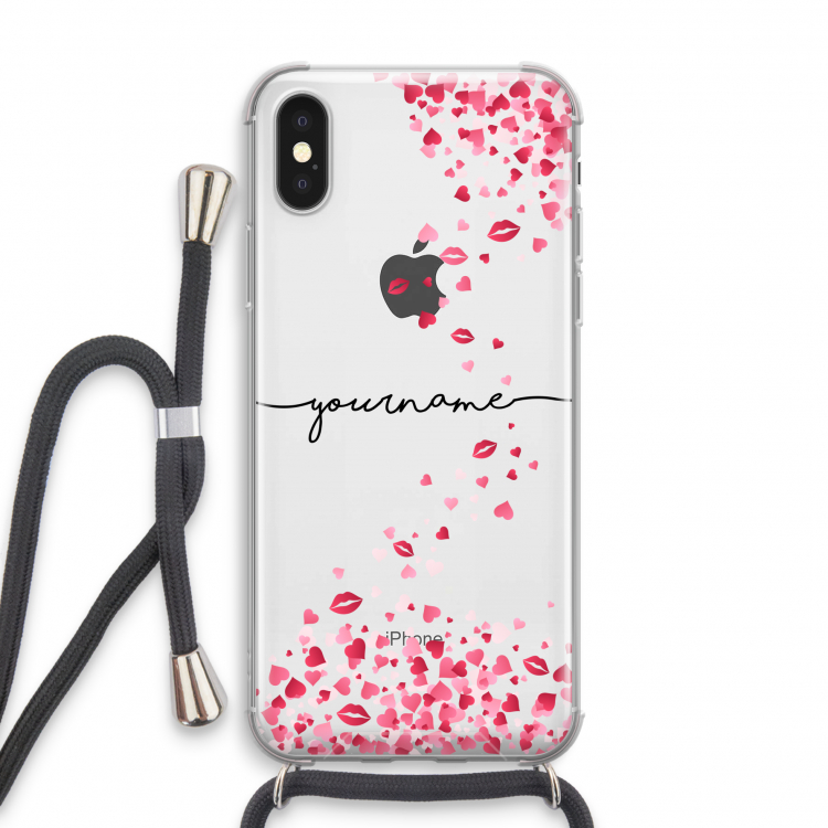 Hartjes en kusjes: iPhone X Transparant Hoesje met koord