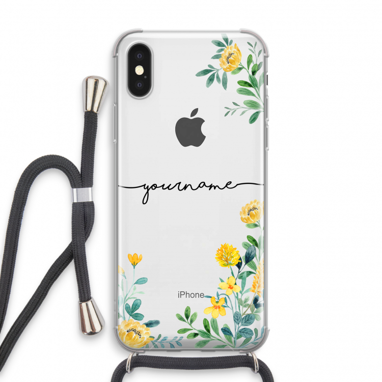 Gele bloemen: iPhone X Transparant Hoesje met koord