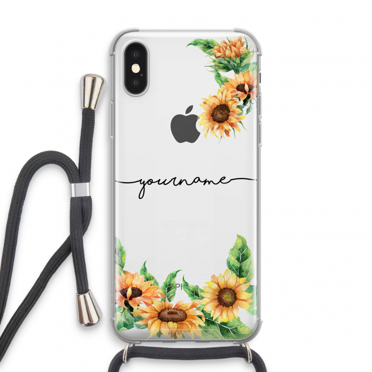 Zonnebloemen: iPhone X Transparant Hoesje met koord