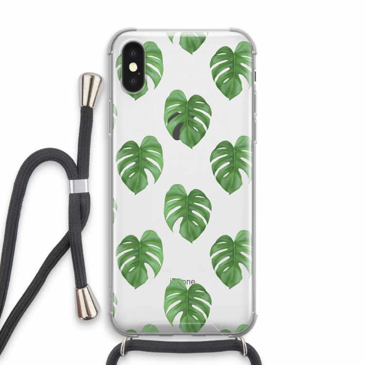 Monstera leaves: iPhone X Transparant Hoesje met koord