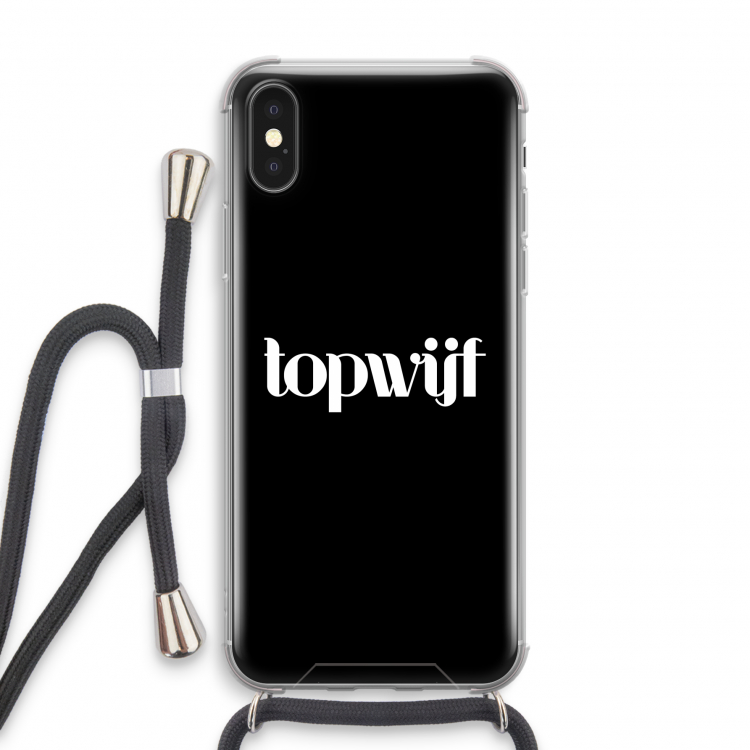 Topwijf Zwart: iPhone X Transparant Hoesje met koord