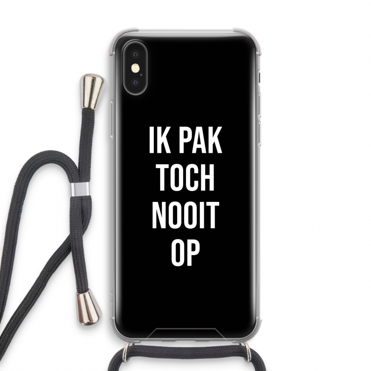 Ik pak nooit op - Zwart: iPhone X Transparant Hoesje met koord