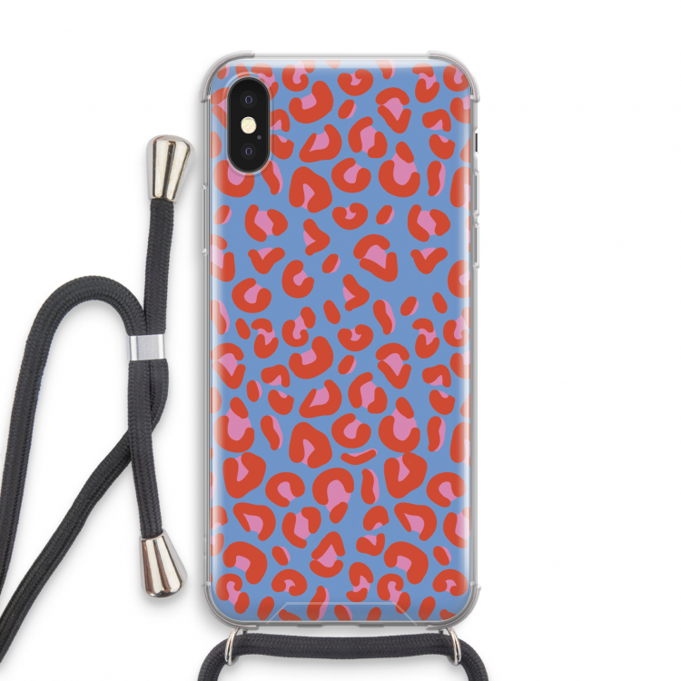 Leopard blue: iPhone X Transparant Hoesje met koord