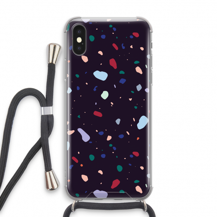 Dark Rounded Terrazzo: iPhone X Transparant Hoesje met koord