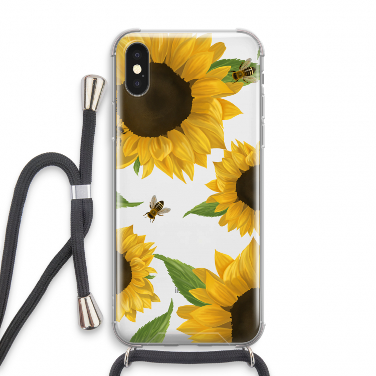 Sunflower and bees: iPhone X Transparant Hoesje met koord