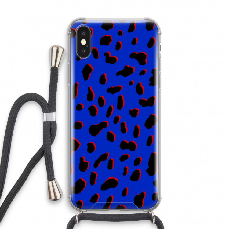 Blue Leopard: iPhone X Transparant Hoesje met koord