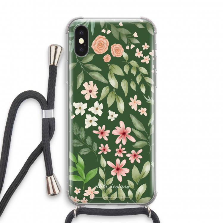 Botanical green sweet flower heaven: iPhone X Transparant Hoesje met koord