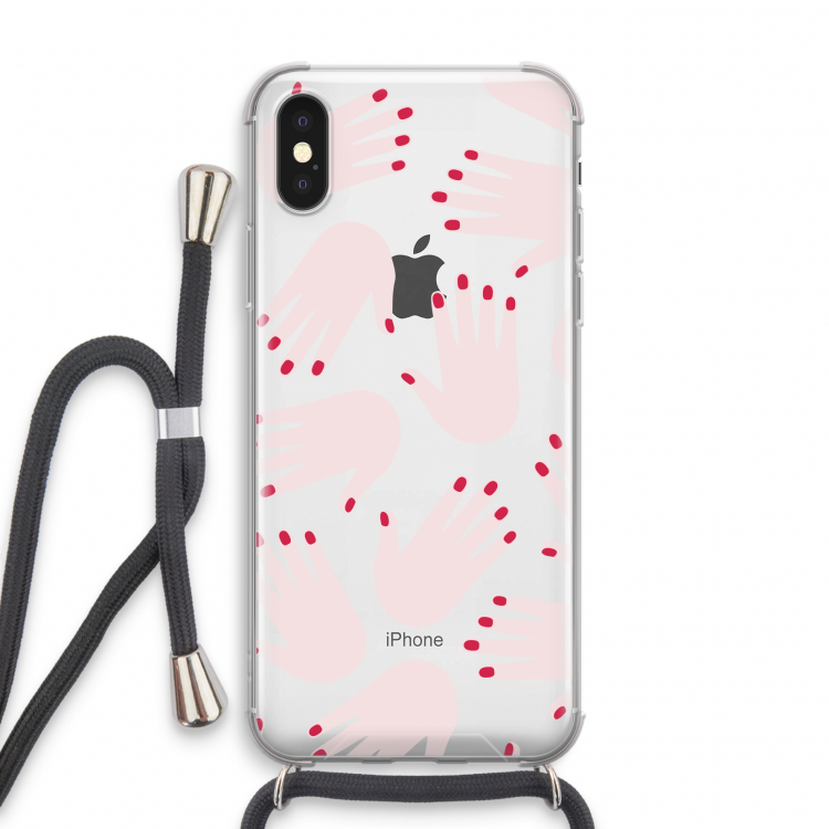 Hands pink: iPhone X Transparant Hoesje met koord