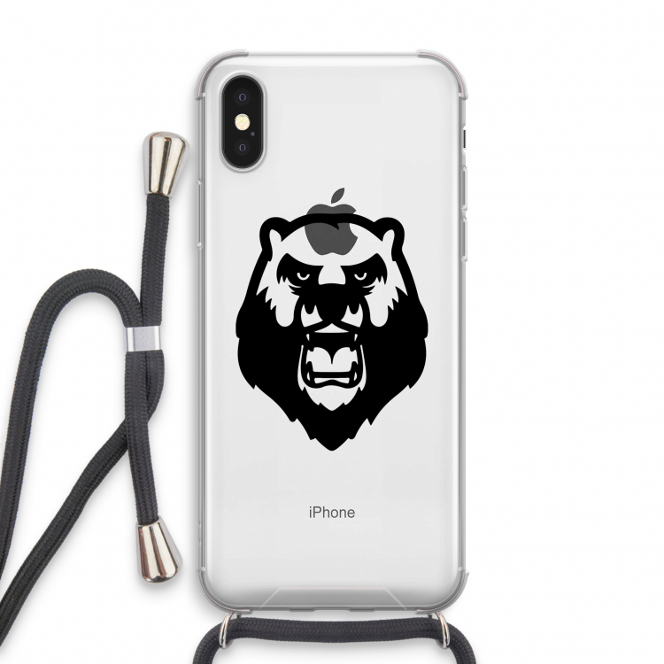 Angry Bear (black): iPhone X Transparant Hoesje met koord