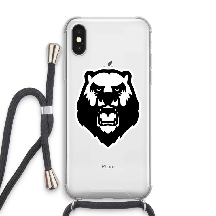 Angry Bear (white): iPhone X Transparant Hoesje met koord