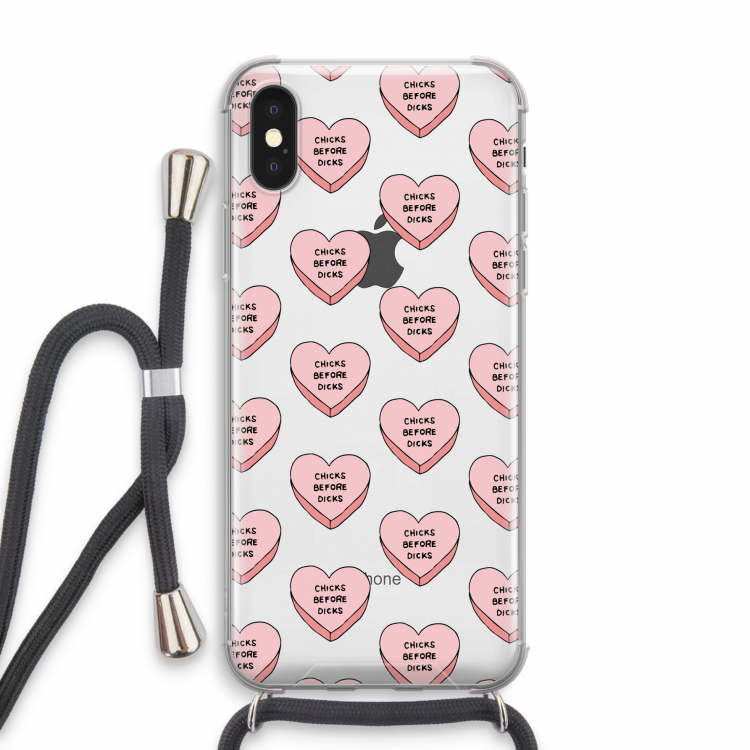 Chicks before dicks: iPhone X Transparant Hoesje met koord