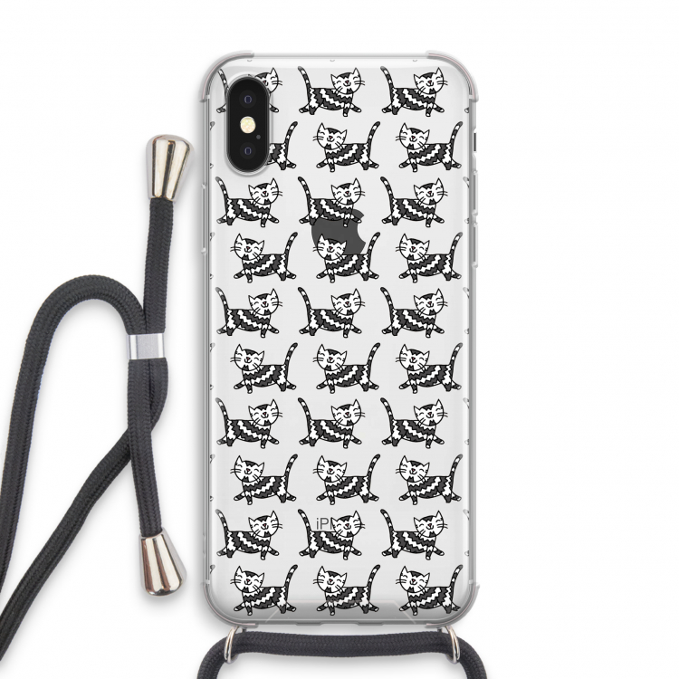 Zwarte poes: iPhone X Transparant Hoesje met koord