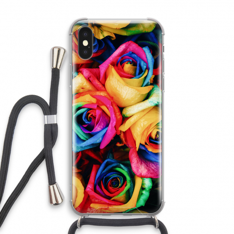Neon bloemen: iPhone X Transparant Hoesje met koord