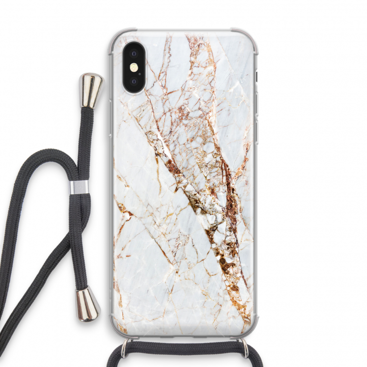 Goud marmer: iPhone X Transparant Hoesje met koord