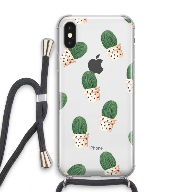Cactusprint roze: iPhone X Transparant Hoesje met koord