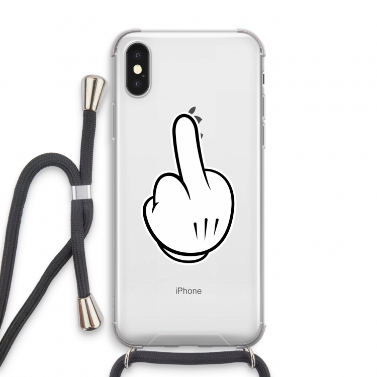 Middle finger black: iPhone X Transparant Hoesje met koord