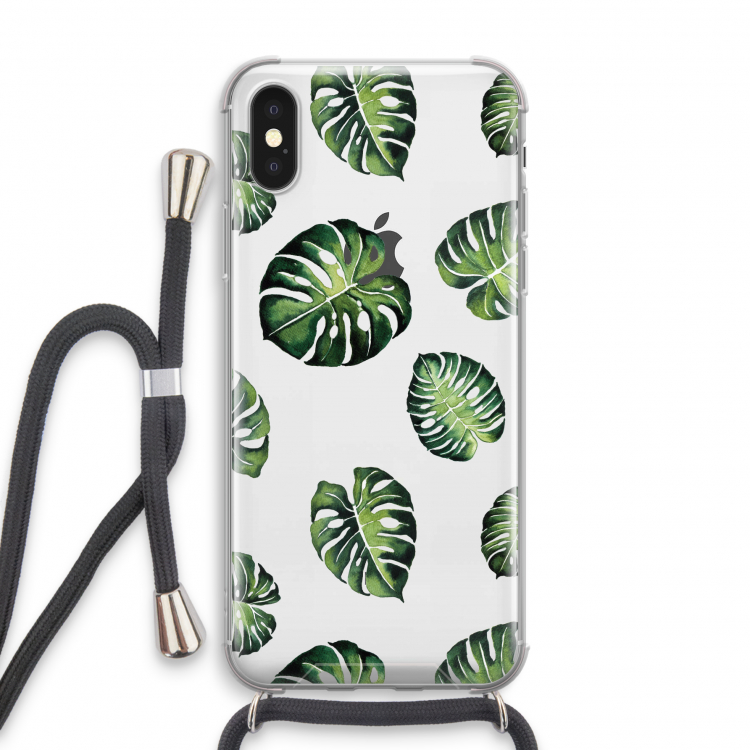 Tropische bladeren: iPhone X Transparant Hoesje met koord