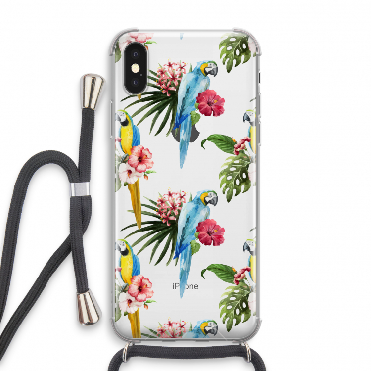 Kleurrijke papegaaien: iPhone X Transparant Hoesje met koord