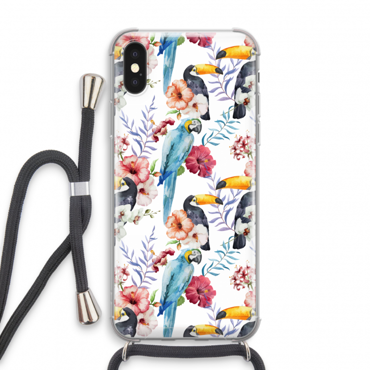 Bloemen tukan: iPhone X Transparant Hoesje met koord