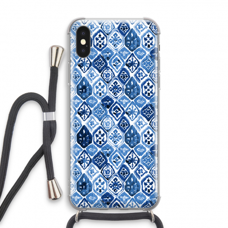 Blauw motief: iPhone X Transparant Hoesje met koord