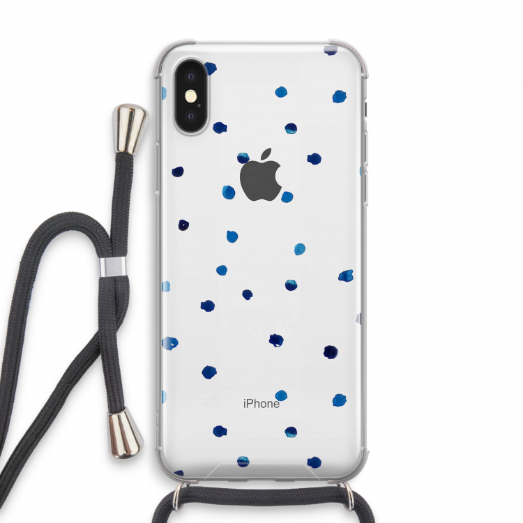 Blauwe stippen: iPhone X Transparant Hoesje met koord