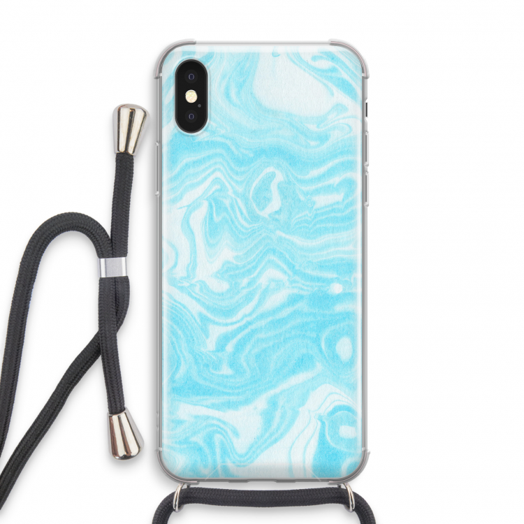 Waterverf blauw: iPhone X Transparant Hoesje met koord