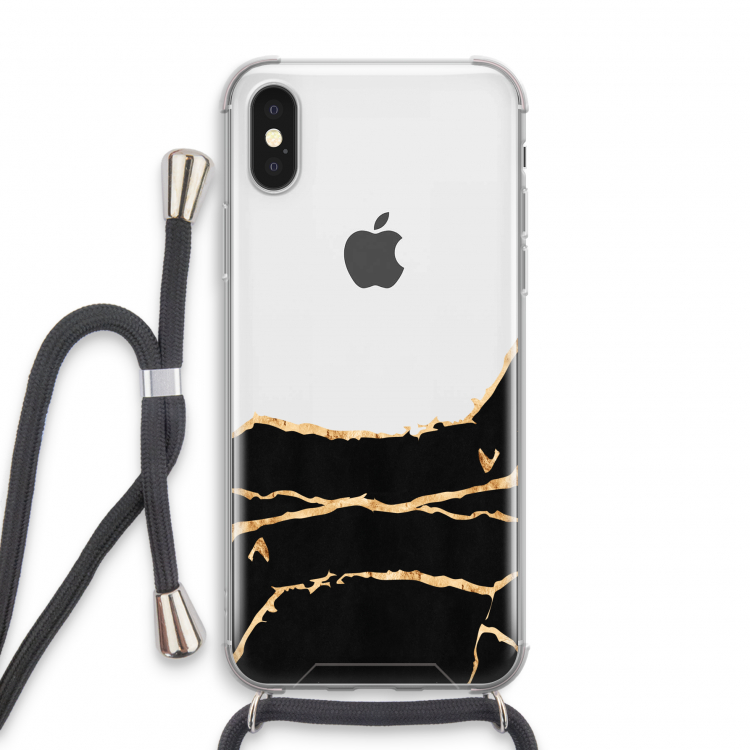 Gouden marmer: iPhone X Transparant Hoesje met koord