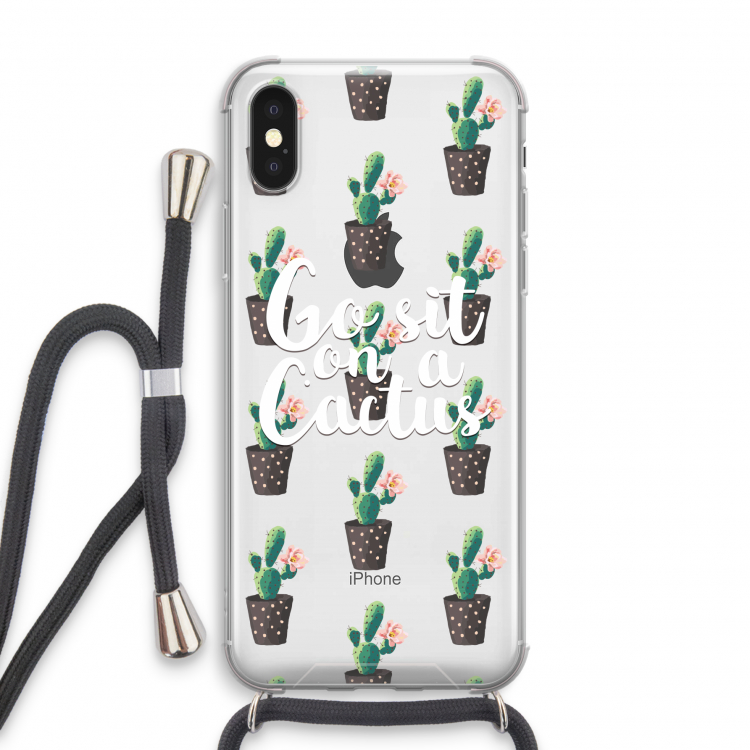 Cactus quote: iPhone X Transparant Hoesje met koord