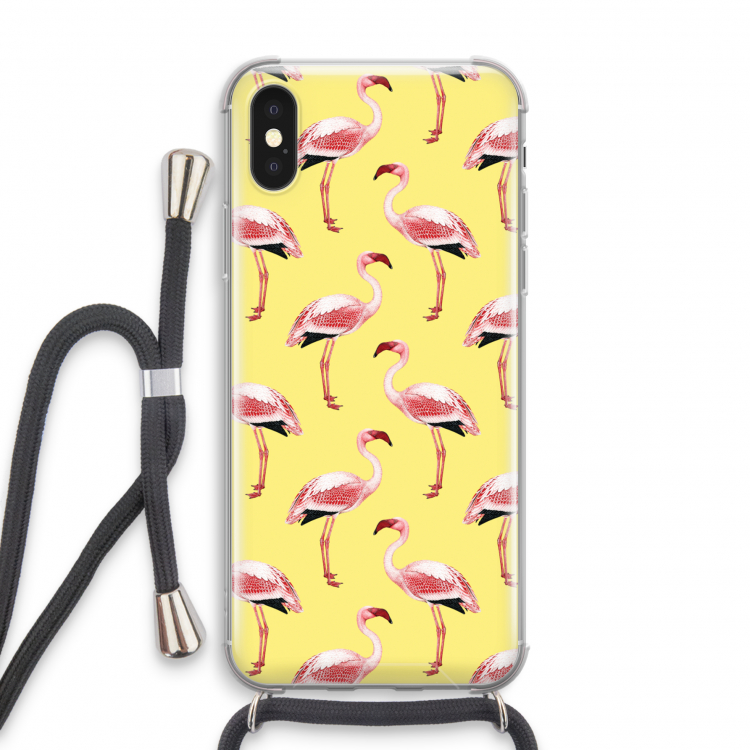 Flamingo's geel: iPhone X Transparant Hoesje met koord