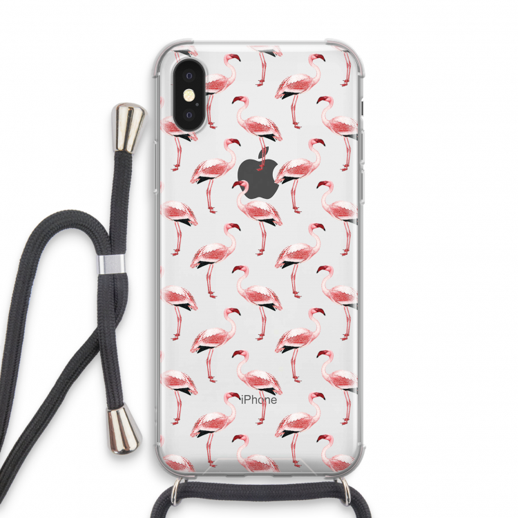 Flamingoprint groen: iPhone X Transparant Hoesje met koord