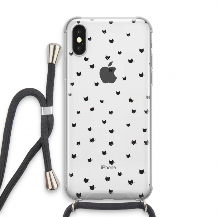 Kleine kattenkopjes: iPhone X Transparant Hoesje met koord