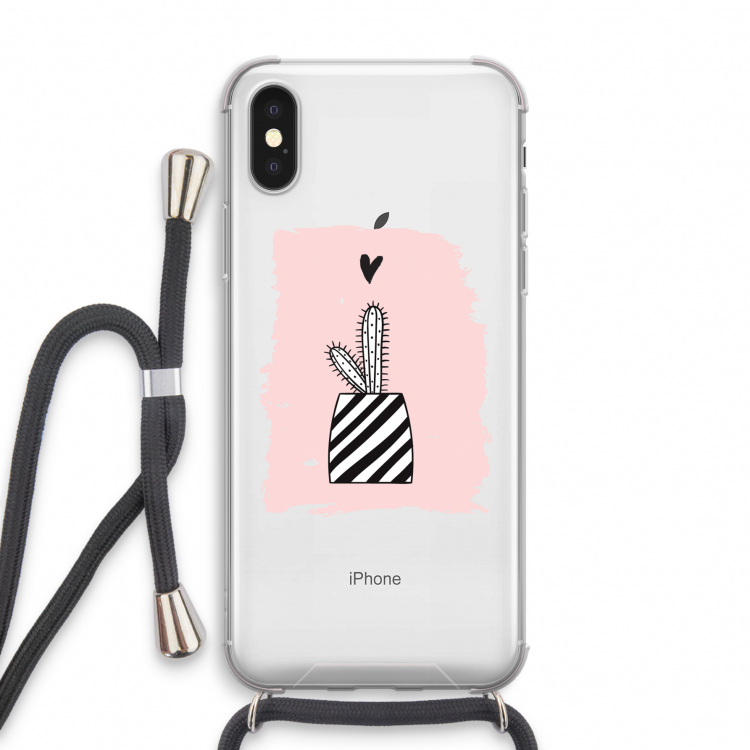 Zwart-wit cactus: iPhone X Transparant Hoesje met koord