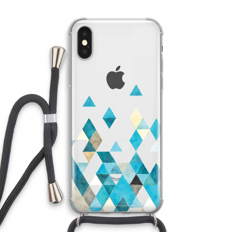 Gekleurde driehoekjes blauw: iPhone X Transparant Hoesje met koord