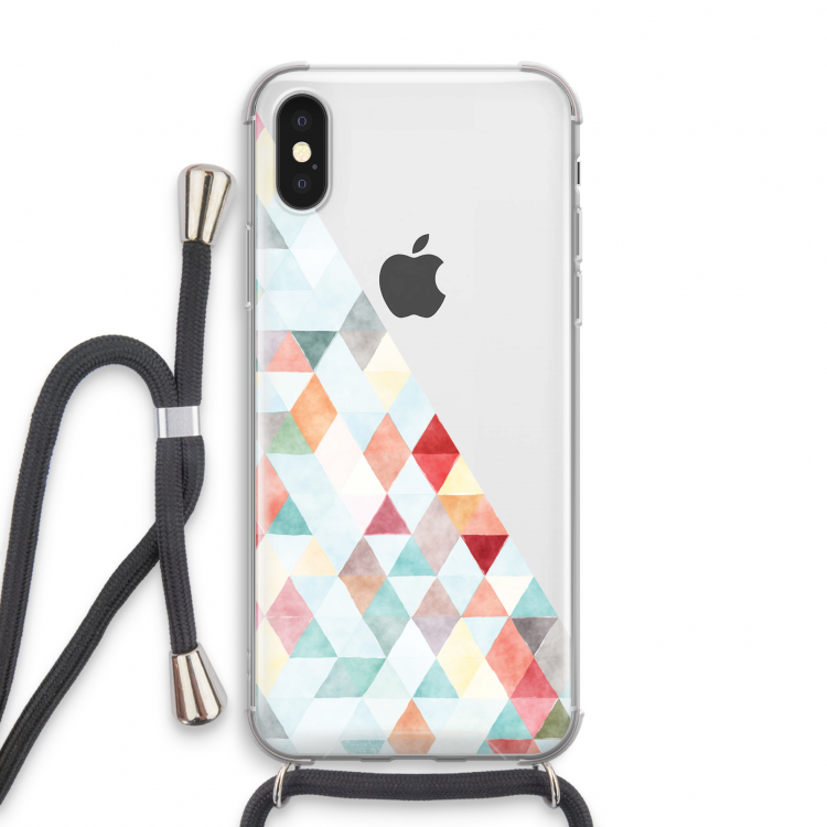 Gekleurde driehoekjes pastel: iPhone X Transparant Hoesje met koord