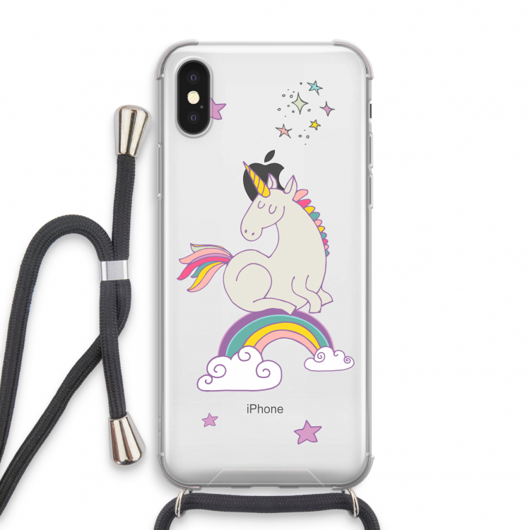 Regenboog eenhoorn: iPhone X Transparant Hoesje met koord