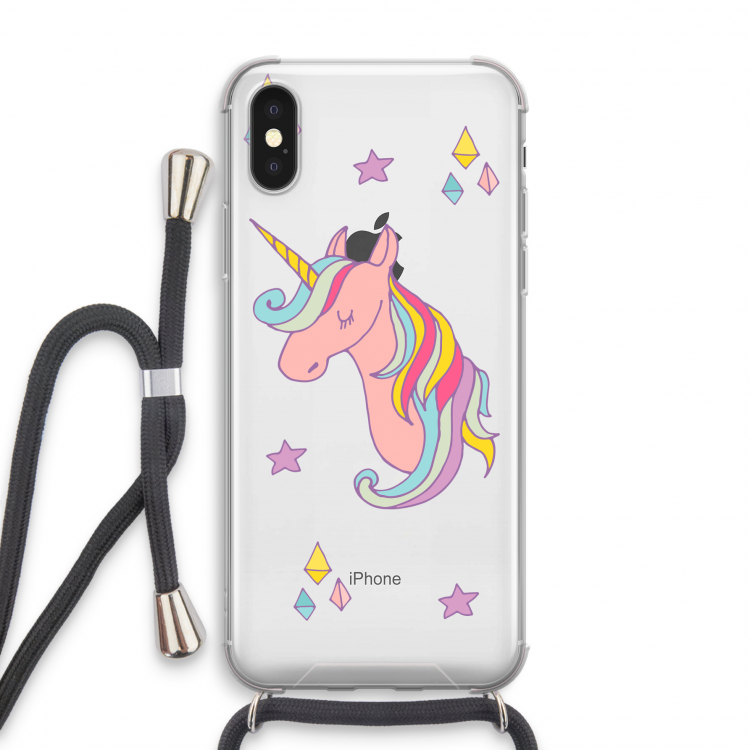Roze eenhoorn: iPhone X Transparant Hoesje met koord