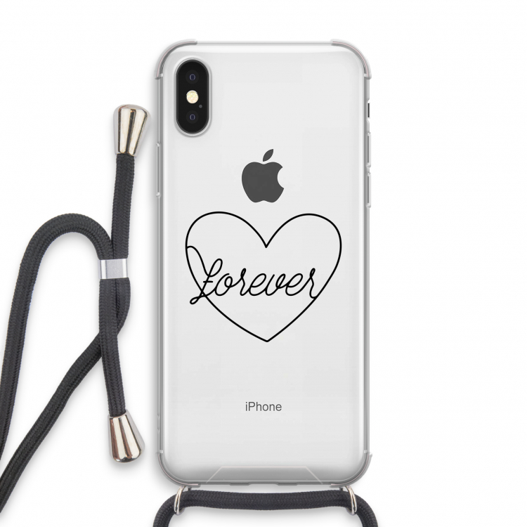 Forever heart black: iPhone X Transparant Hoesje met koord