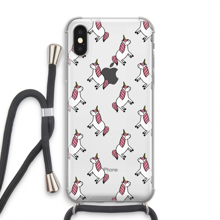 Eenhoorns overal: iPhone X Transparant Hoesje met koord