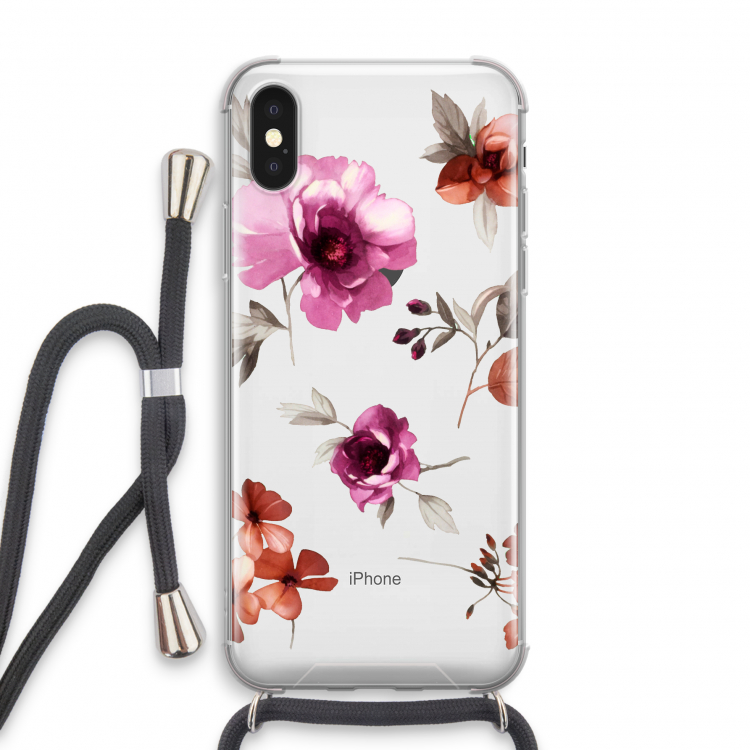 Geschilderde bloemen: iPhone X Transparant Hoesje met koord